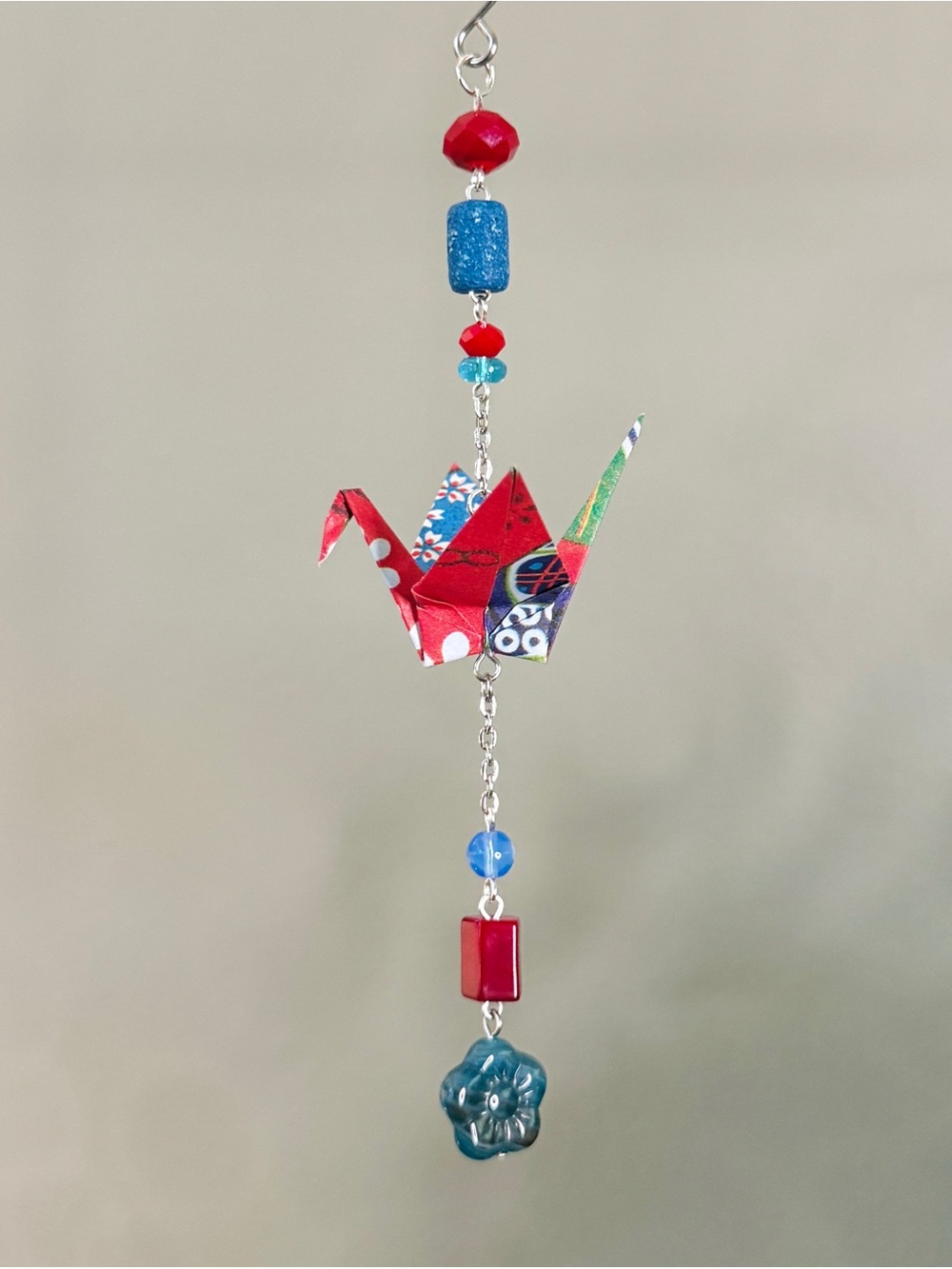 Origami Ornament #2538 - Small Crane with Repurposed Beads